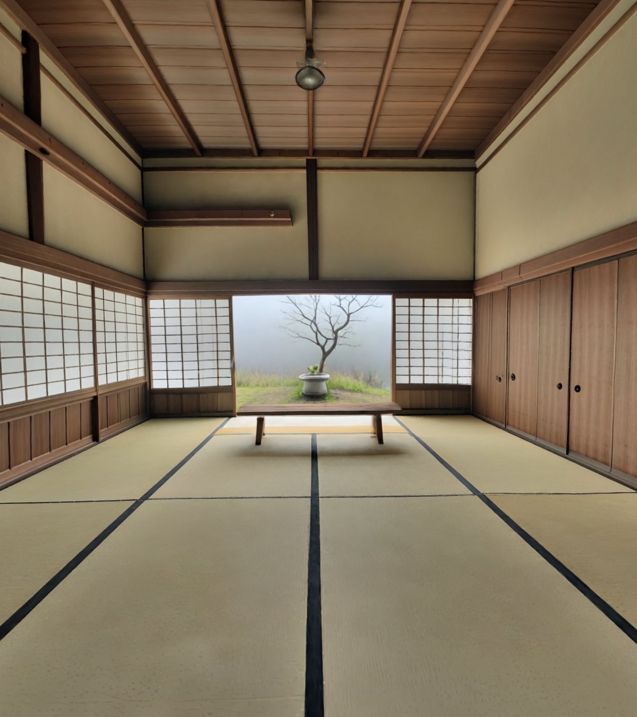 The Kyoto dojo, tatami floor and paper screens