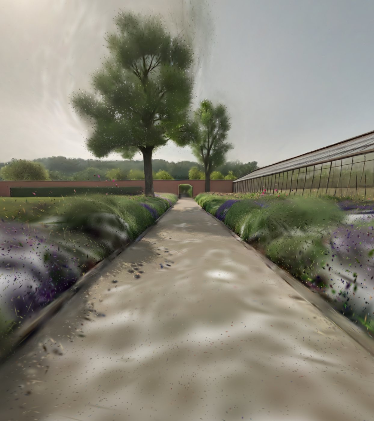 The Walled garden, a path between lavender beds